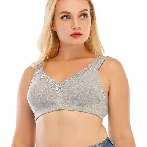 Melansheng Cotton Unlined Lace Trims No-Wire Bra Wireless No Foam No Pad Comfort Full Coverage Plus Size Bra 80B-115F