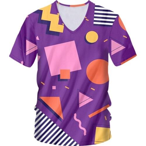 IFPD EU/US Size 3D Geometry Print Mens V-neck T-Shirts Color Graphics T Shirt Short Sleeve Shirt Men Hip Hop Plus Size Clothing