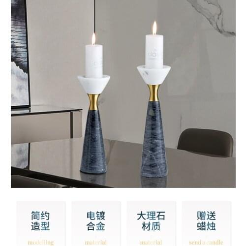 Hot Selling Nordic Black Hourglass Design Abstract Candlestick Antique Gold Luxury Marble Candle Holders