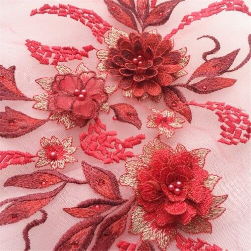 Maxsin 1 Pcs High Quality Beaded Lace Embroidery 3D Colorful Flower Wedding Dress Veil And Headdress Clothes Accessories Patch