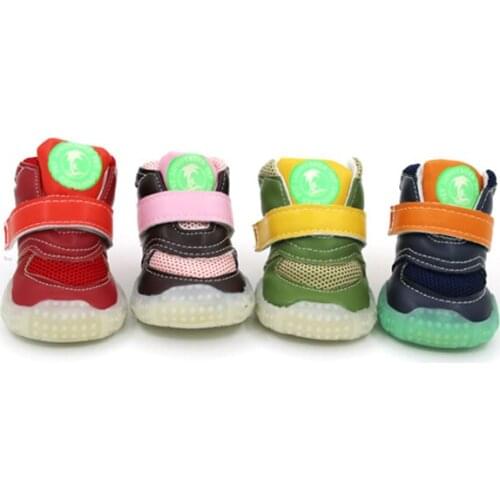 Fashion Pet Dog Luminous Shoes Leather Dog Boots Pet Shoes Free Shipping