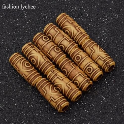Fashion lychee 10pcs Wooden Hair Dreadlock Beads Beautiful Braiding Hair Wooden Color Dread Hair Beads Hair Jewelry 6mm Hole