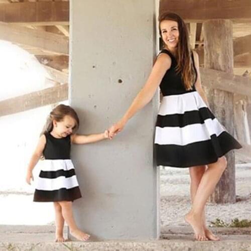 Family Look Fashion Stripe Dresses Mommy and Me Clothes Mother Daughter Dresses Family Matching Dress Mother Daughter Dress
