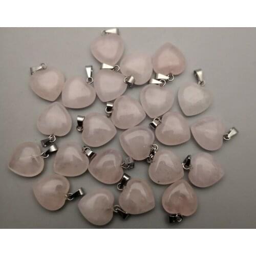 Fashion natural stone Quartz Rose 15mm heart Pendants & necklaces for making Jewelry charm Point parts 50pcs/lot wholesale