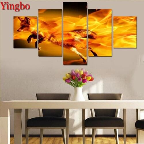 5 Panel Flame Fox Modular Picture diamond Painting full square/round drill Wall Art mosaic diamond art living Room Decor