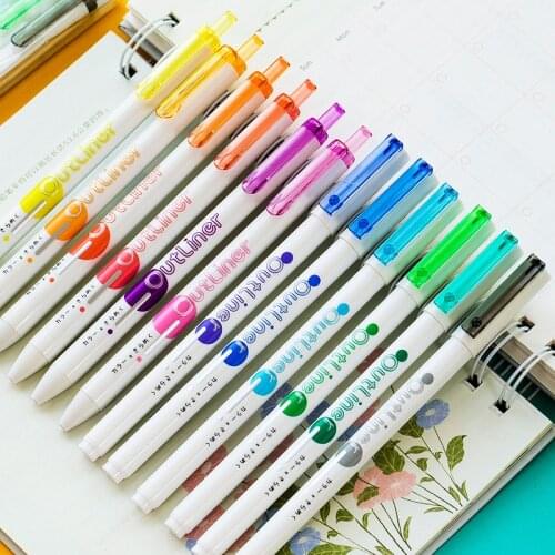 6 Color Double line Gel Pens Set 1.0mm Ballpoint Outliner Marker Double Lines Outliner Art Pen Drawing Journal Diary Stationery