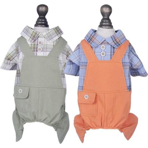 New pet Dog clothes Pomeranian Teddy coat Fashion clother for small dogs cats comfortable summer plaid shirt and trousers