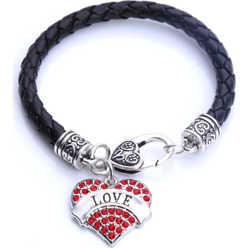 Newest Best Gift hodium plated with sparkling crystals LOVE heart pendant bracelet rope chain Drop Shipping Hot Selling