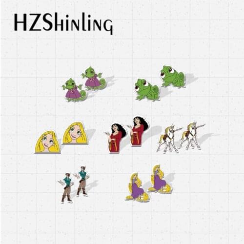 2021 New Arrival Rapunzel Tangled Princess Cartoon Movies Characters Handcraft Epoxy Acrylic Stud Earrings