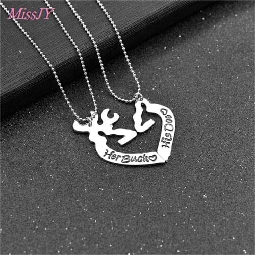 Deer Hunting Necklace Her buck his doe Necklaces Pendant Kissing Heart Minimalist Hollow Heart Shape Special Couples Gift Lovers