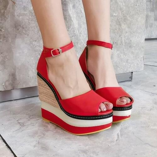 PXELENA Punk Gothic Women Sandals Platform Wedge High Heels Ankle Strap Party Dress Office Lady Shoes Peep Toe 2019 Summer Hot