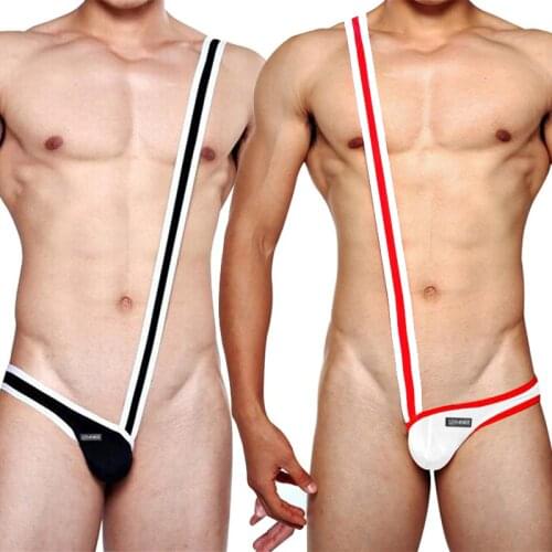 Sexy Lingerie Mankini Bikini Underwear Men Erotic One-Piece G-String Thongs One Shoulder Straps Jumpsuit T Back Club Costume