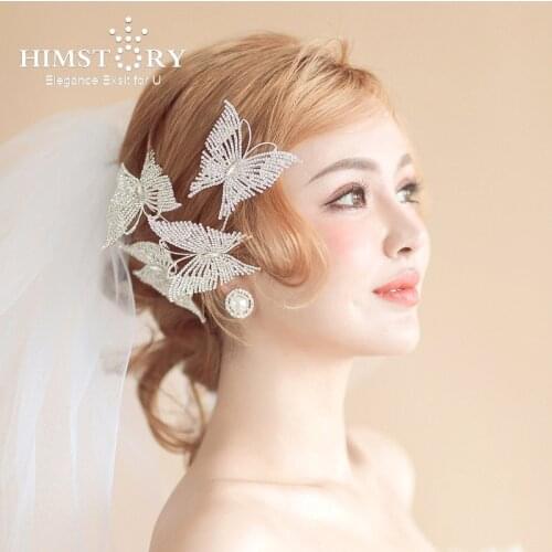 Himstory Sparkling Butterfly Hairbands Soft Chain Sweet Bride hairbands Wedding Tiara Hair Accessories Hairwear Jewelry