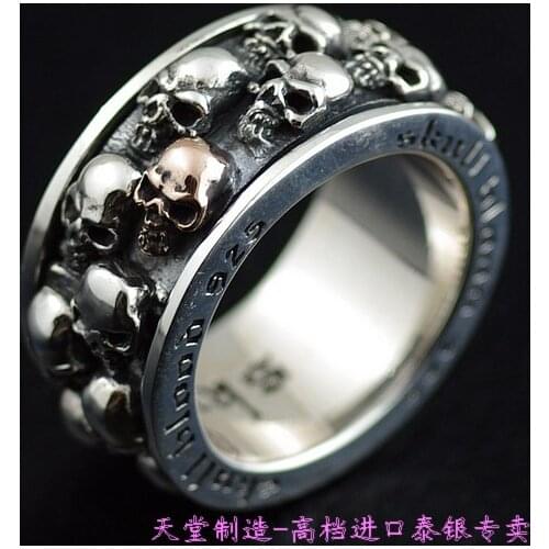 Thailand jewelry 925 Sterling Silver ring double-circle skeleton anti-evil transfer ring