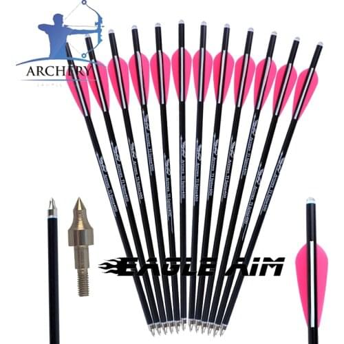 24PCS Carbon Arrows Spine 400 16/17/18/20/22inch ID8.8mm Fletching Rubber Vane Arrow Crossbow Bolts Hunting Shooting Archery