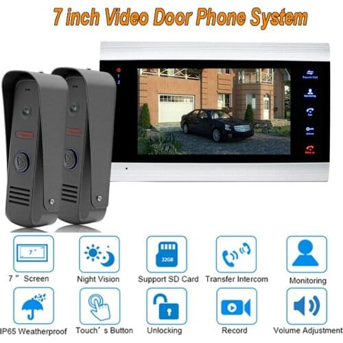 New 7" TFT 1200TVL Video Door Phone Doorbell Intercom System Home Security Camera Monitor with ip65 Rainproof 2 V 1