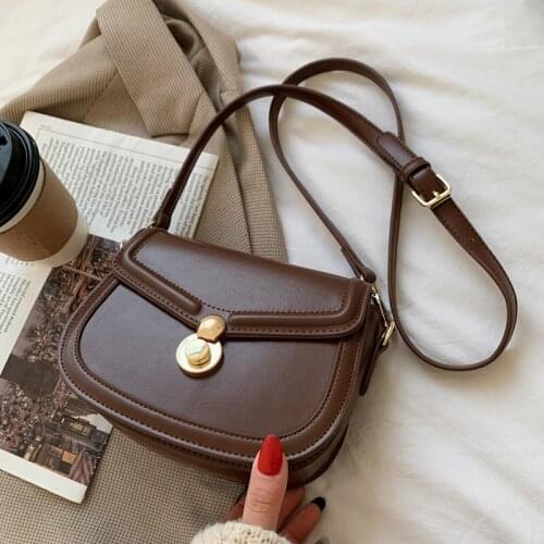 Woman Retro Shoulder Bags Soft PU Leather Solid Color Crossbody Bag Fashion Luxury Metal Lock Saddle Bag High Qulity Handbags