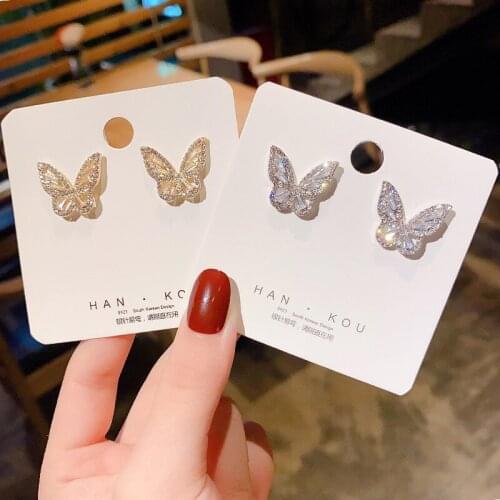 New Korean Style Crystal Butterfly Earrings for Women Fashion Zircon Stud Earrings Party Jewelry Pendientes Wholesale ER1112