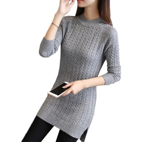 Winter Long Pullover Sweater Women 2018 New Solid Half Turtleneck Solid Long-sleeved Bottoming Knit Jumper Female Sweater AA488