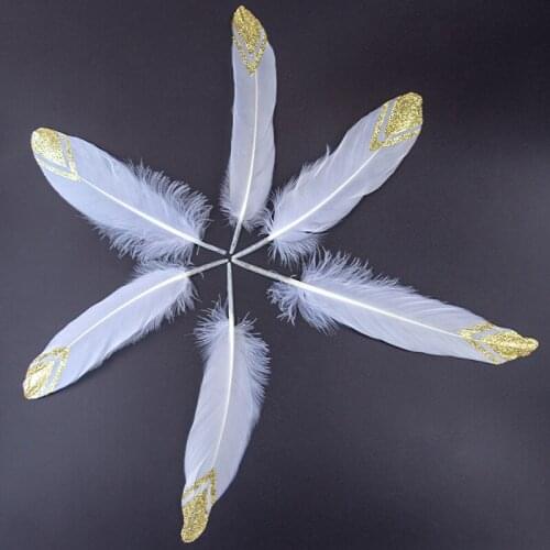 Glitter Printed Goose Feathers 15-20 CM/6-8" Diy Party Wedding Clothes Craft Plumes Jewelry Making Decor Accessories 10 Pcs