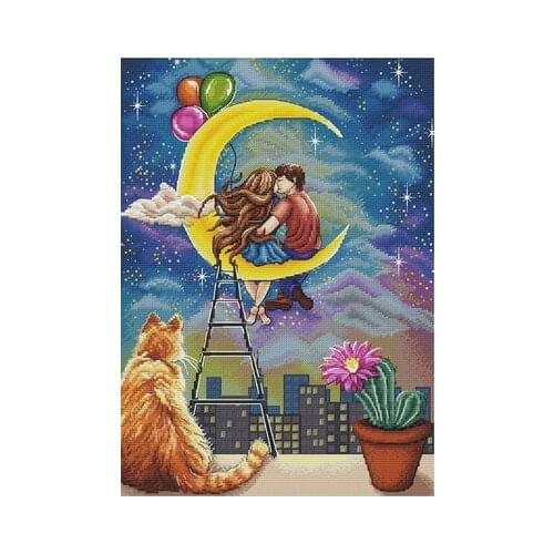 27-lovers on the Moon Counted Cross Stitch 11CT 14CT 18CT DIY Cross Stitch Kits Embroidery Needlework Sets