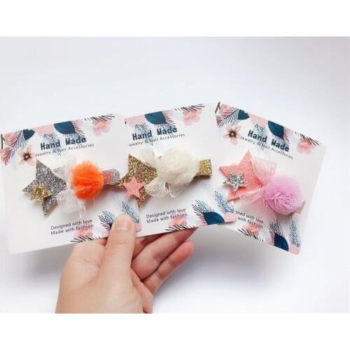 Boutique 15pcs Fashion Cute Glitter Star Hairpins Solid Tulle Pom Pom Cartoon Hair Clips Princess Headwear Hair Accessories