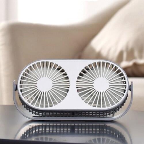 Double Desk Fan Small Tabletop Fan Portable USB 3 Cooling Speed Adjustable Head Personal Aromatherapy Fan