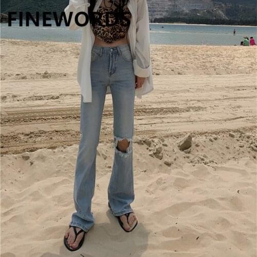 FINEWORDS Korean Coolest Ripped Big Hole Distressed Jeans Women Retro Washed Straight Jeans High Waist Casual Classic Mom Jeans