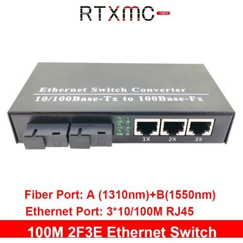 2F3E Ethernet 10/100M Ethernet Switch 2 Fiber SC 25KM 2 Port UTP RJ45 Fast Erhetnet Fiber Optical Switch with power supply