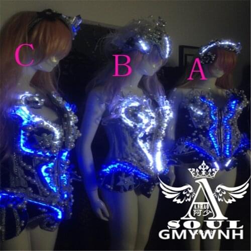 GS001 Sexy women stage wears bodysuit diamonds ballroom luminous light led costumes bar wears performance dresses clothe outfit