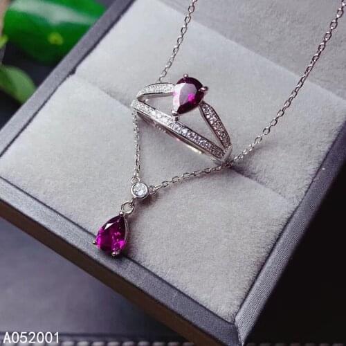KJJEAXCMY fine jewelry natural garnet 925 sterling silver women pendant necklace chain ring set support test fashion