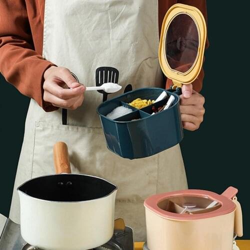4 In 1 Seasoning Box Four-Compartment Household Kitchen Storage Tool with Spoon Cooking Tool Kitchen Accessories
