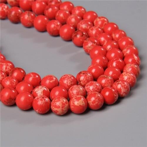 Round Sea Sediment Jaspers Loose Red Imperial Impression Stone Spacer Beads for Women Bracelet Jewelry Making 15" Accessories