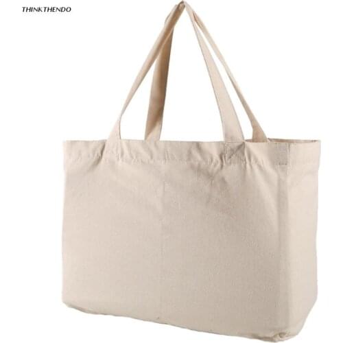 Reusable Grocery Shopping Bag Cotton Shoulder Bag Tote with Handles Women Supermarket Bag