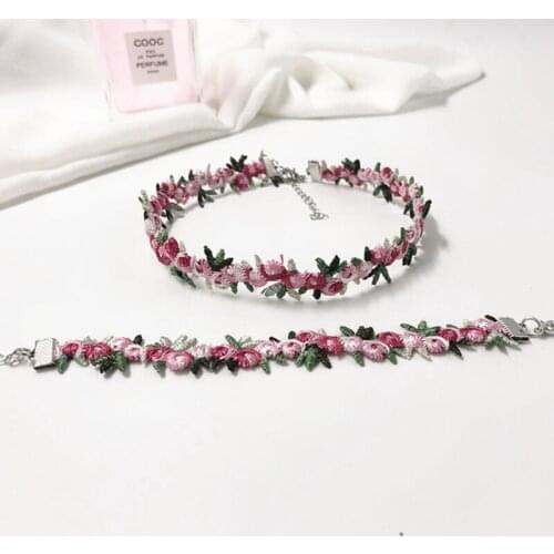 Fashion Women Necklace Bracelet Temperament Flower Shape Embroidery Clavicle Chain Temperament Jewelry Daily Accessories