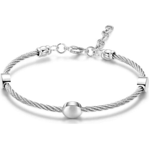 Fashion Jewelry Womens Bijoux Bangle Stainless Steel Twisted Cable Wire Bead Charm Bracelet For Gift Design 4 Colors