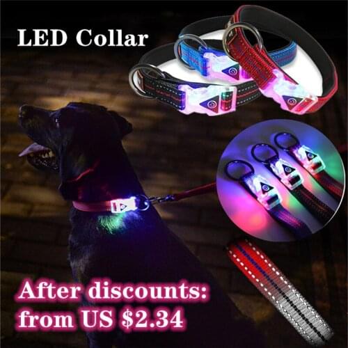 Nylon Dog Collar With Leash Personalized Pet Dogs Cat Adjustable Harness LED Flash Walking Leash Small Medium Large Dogs Pug