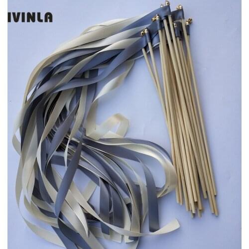 Newest 50pcs/lot cream and grey wedding wands with sliver bell for wedding decoration