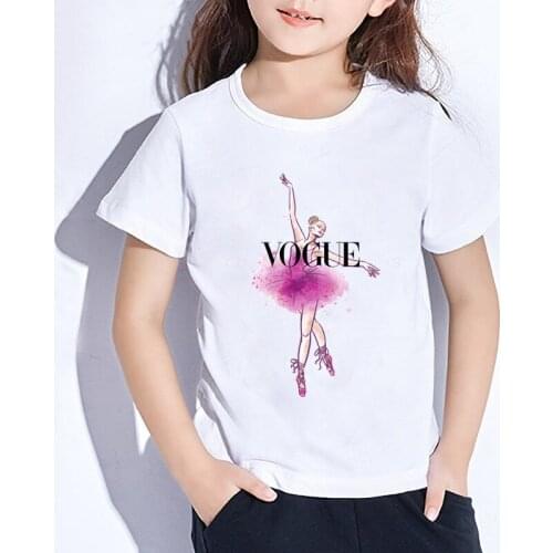 New Arrival 2020 Fashion Kids Girls T-shirt Gothic Ballet Girl Print White Girls Tops Summer Short Sleeve Girls T Shirts