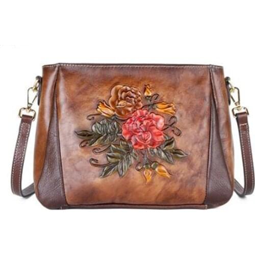 2020 New Real Cowhide Atmospheric Shoulder Bag high quality retro embossed messenger bag famous brand luxury handbag