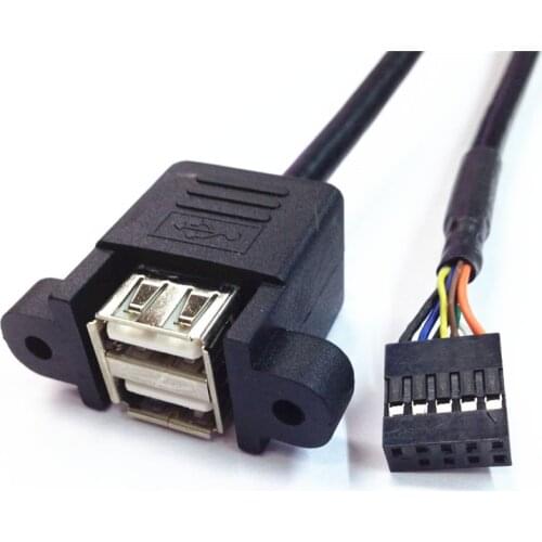 New Cable Adapter 50cm 9 Pin Motherboard Header to 2 Ports USB 2.0 Female Splitter Extension Cable Adapter for Computer PC