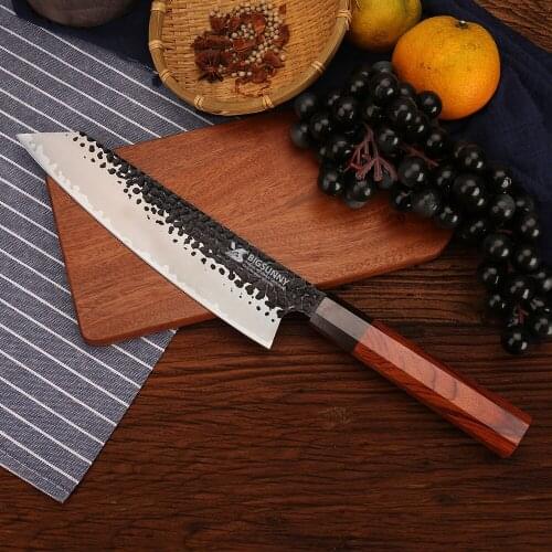 BIGSUNNY 9.1" Kiritsuke Knife Forged Chef Knife High Carbon 3 Layers 9CR18MOV Clad Steel
