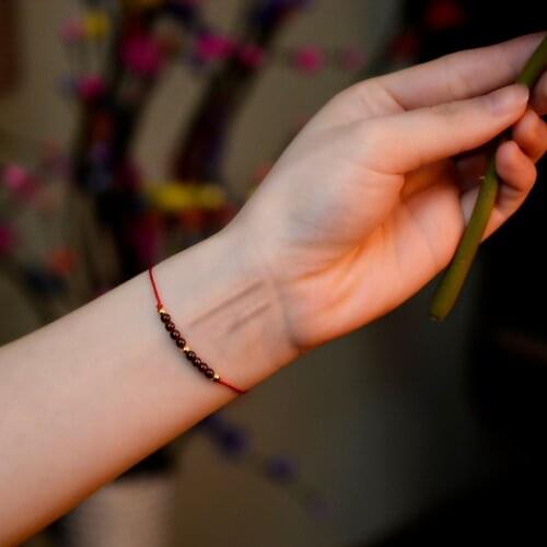 NYMPH Natural Garnet Bracelet Real 18K Gold Ball Hand Woven Adjustable Red String for Women Fine Jewelry Gift B578