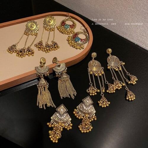 Origin Summer Vintage Multiple Hollow Beads Long Tassel Earrings for Women Gold Color Metal Geometric Drop Dangle Earrings Gifts