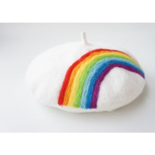 Autumn and winter rainbow beret hand-made wool felt retro versatile cute painter hat