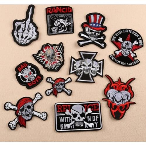 Rock skull Skullcandy Patch For Clothes Diy punk Embroidered Sewing Iron On Patches Applique Thermal Stickers For Denim Jacket