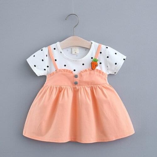 Summer Toddler Girls Dress 3 Colors Cute Dot Cartoon Carrot Baby Dress Birthday Party Princess Dresses 1-3 Year Old Kids Clothes