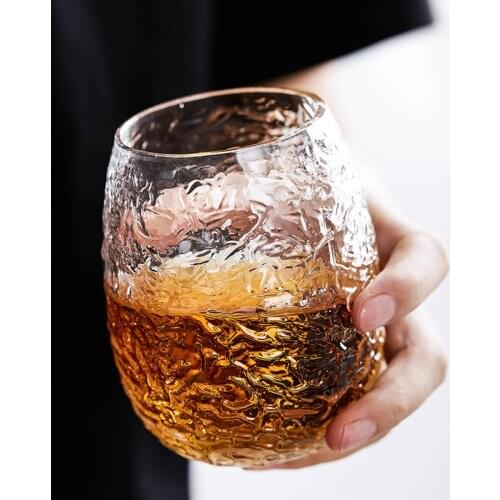 Japanese Style Transparent Handmade Hammer Pattern Crystal Art Beer Whisky Glass Heat Resistant Water Mug Home Drinkware