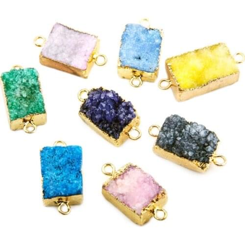 Yellow Agates rectangular gold-plated semi-precious stone connector for jewelry making temperament accessories size 35x12x10mm