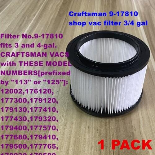 1 PACK Craftsman 9-17810 shop vac filters 3/4 gal vacs made 1988 and after vacuum Washable Pleated Paper filter